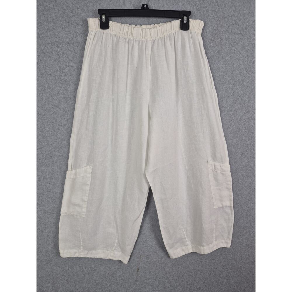 Bryn Walker White Linen Wide Leg Crop Pants Womens Small Made in USA